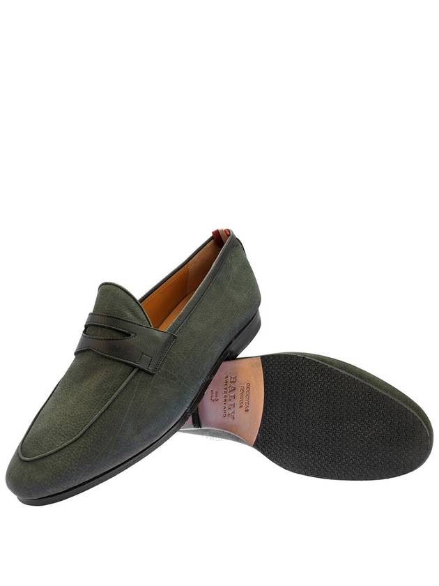 Men's Agata Plum Penny Leather Loafers Green - BALLY - BALAAN 3