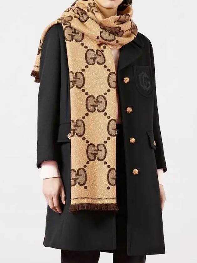 GG Two-Tone Wool Jacquard Scarf Camel - GUCCI - BALAAN 4