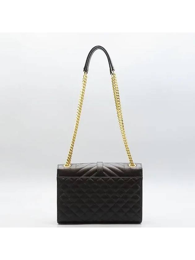 600185 Black Caviar Skin Quilted Gold Logo Envelope Medium Chain Shoulder Bag - SAINT LAURENT - BALAAN 4