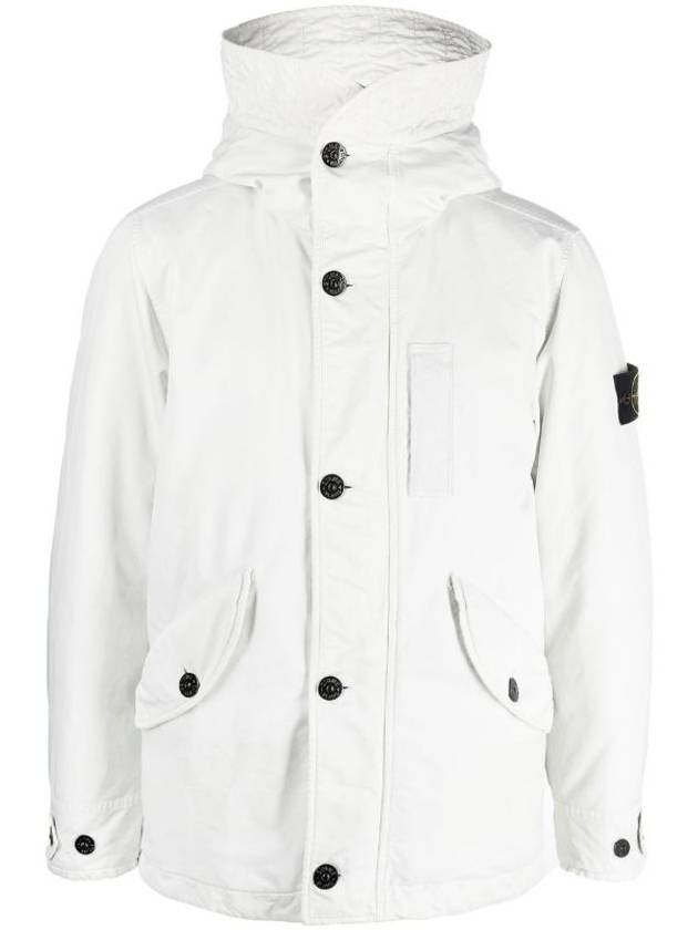 Men's David Wappen Patch Down Hooded Jacket Ice - STONE ISLAND - BALAAN 1