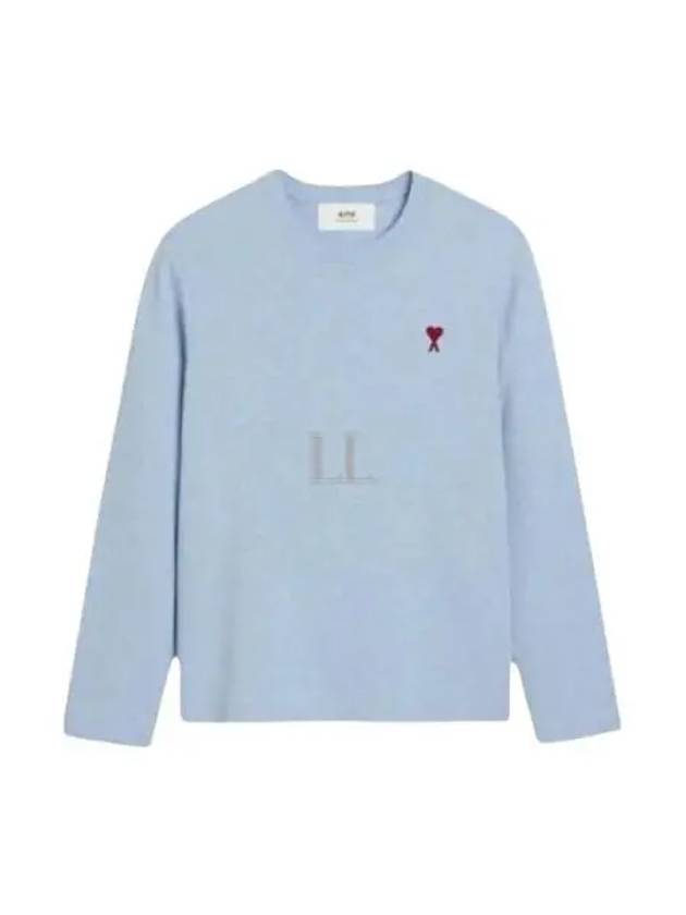 Chain Stitch Heart Logo Long Sleeve T-Shirt Blue - AMI - BALAAN 2