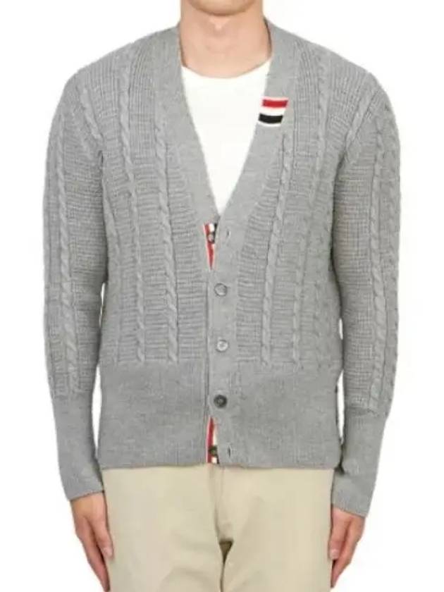 Cable Knitwear Virgin Wool Cardigan Grey - THOM BROWNE - BALAAN 2