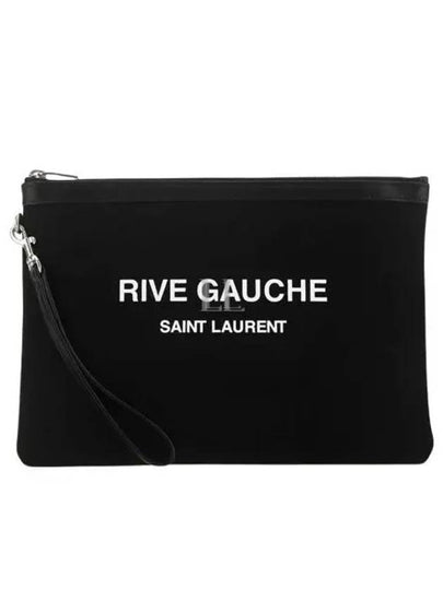 Men's Rive Gauche White Logo Canvas Clutch Bag Black - SAINT LAURENT - BALAAN 2