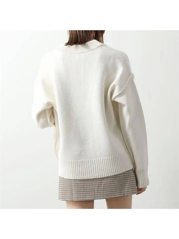 Heart Logo V Neck Wool Cardigan Off White - AMI - BALAAN 4