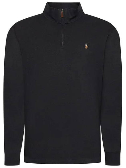 Embroidered Pony Logo Half Zip-Up Knit Top Black - POLO RALPH LAUREN - BALAAN 2