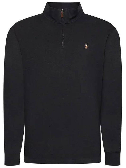 Embroidered Pony Logo Half Zip-Up Knit Top Black - POLO RALPH LAUREN - BALAAN 2