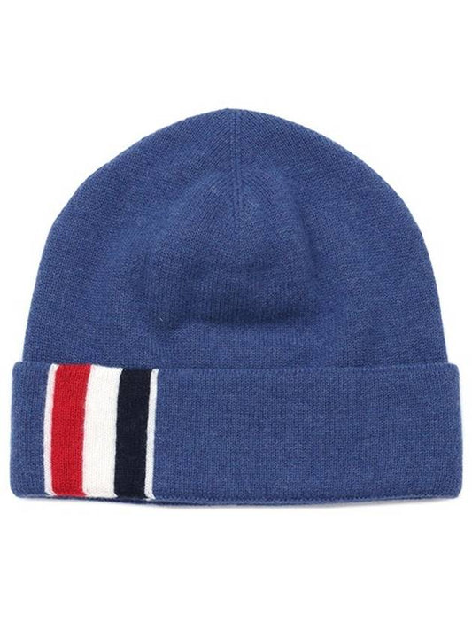 Striped Wool Beanie Dark Blue - THOM BROWNE - BALAAN 2