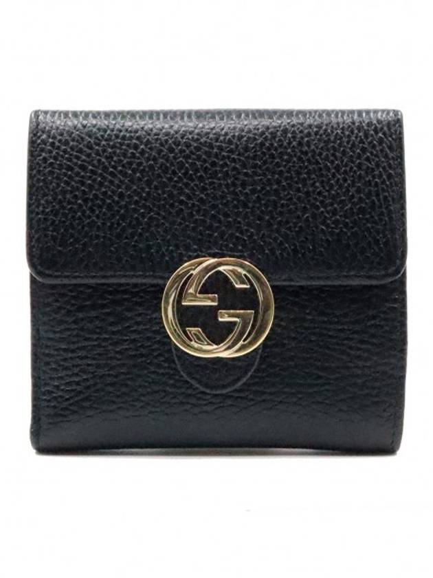 Women s Gucci 615525 Black Leather Interlocking GG Flap Half Wallet gt Gangbuk used luxury goods - GUCCI - BALAAN 1