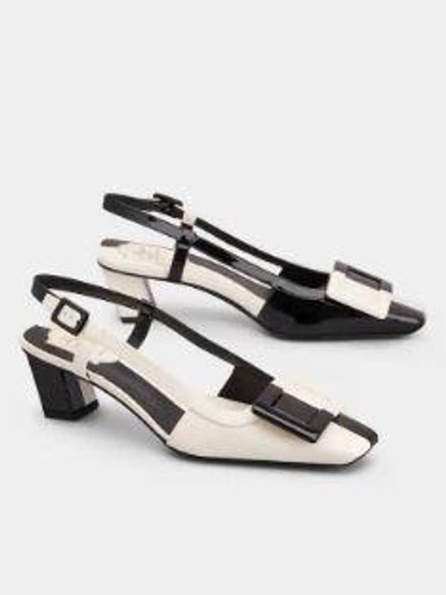 Belle Vivier Patent Leather Slingback Heel Black White - ROGER VIVIER - BALAAN 3