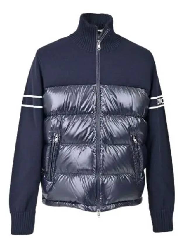 Ribbed Logo Padded Wool Blend Cardigan Navy - MONCLER - BALAAN 2