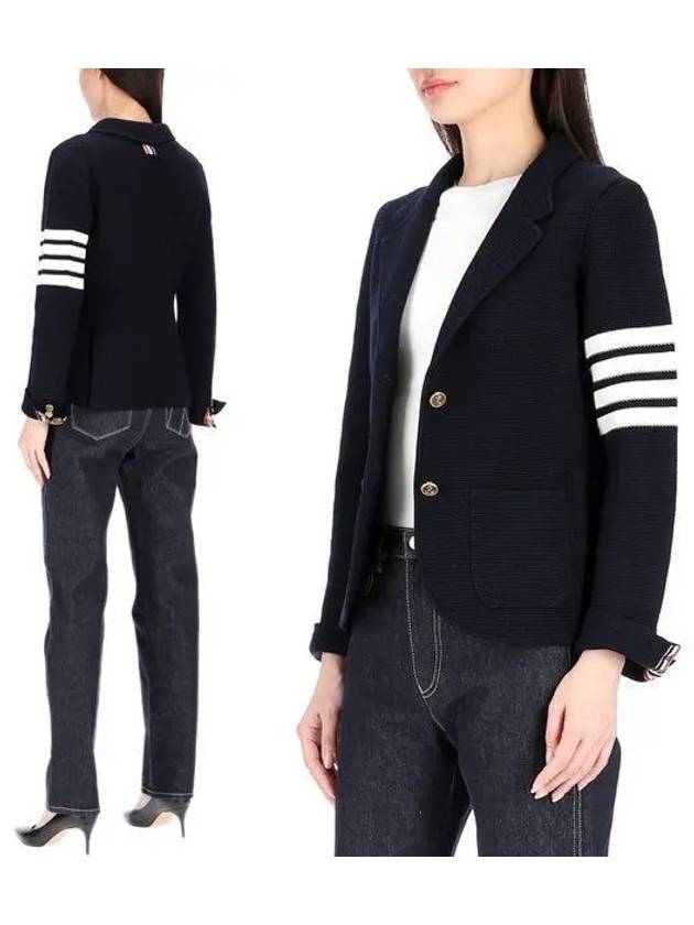 Women's Fine Merino Wool Link Jacket Navy - THOM BROWNE - BALAAN 2