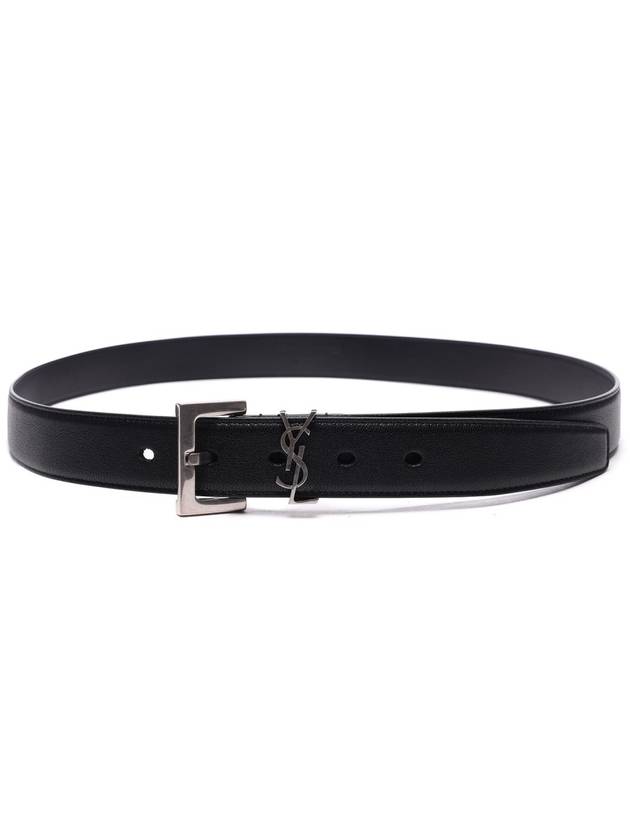 Silver Hardware Monogram Buckle Leather Belt Black - SAINT LAURENT - BALAAN 5