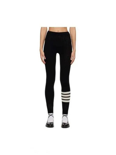 Women's Wool Cashmere Rib 4 Bar Leggings Black - THOM BROWNE - BALAAN 2