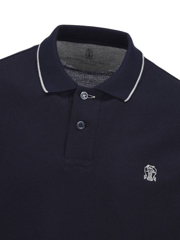 Embroidered Logo Short Sleeve Polo Shirt Navy - BRUNELLO CUCINELLI - BALAAN 4