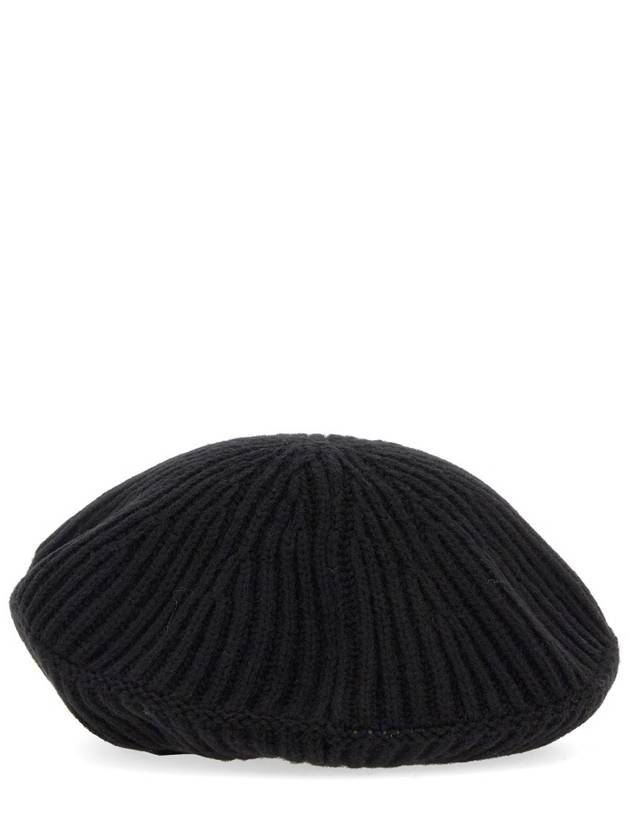 Logo Rib Edge Wool Beret Black - GANNI - BALAAN 5