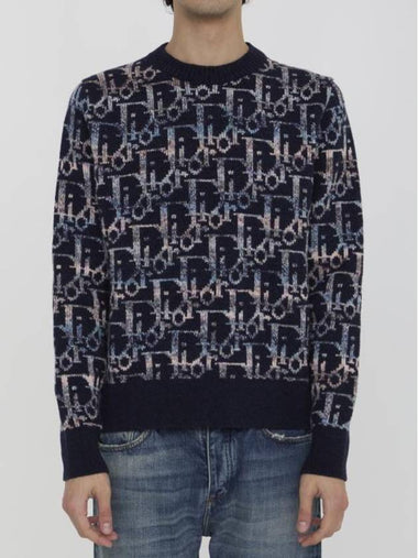 Oblique Jacquard Wool Knit Top Navy - DIOR - BALAAN 1