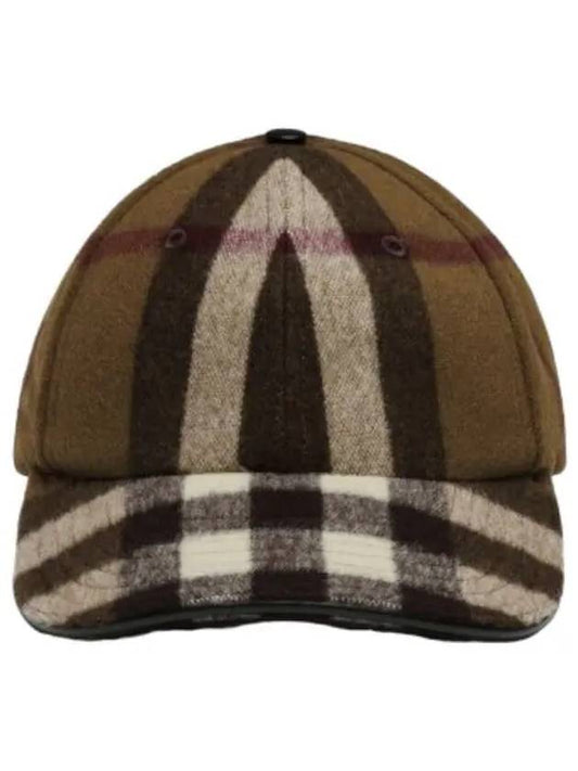 Lambskin Trim Checked Wool Ball Cap Birch Brown Hat - BURBERRY - BALAAN 1
