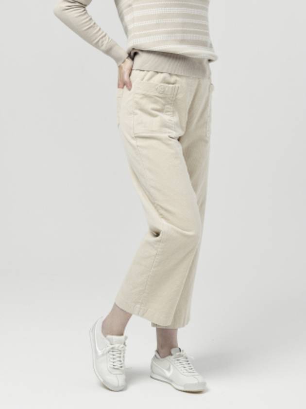 Women s Waist Banding Button Pocket Cotton Span Corduroy Light Beige 3 4 Pants DO6242PT23 - DOYOUKNOWMC GOLF WEAR - BALAAN 3