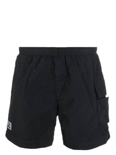 Flat Nylon Logo Patch Utility Swim Shorts Black - CP COMPANY - BALAAN 1