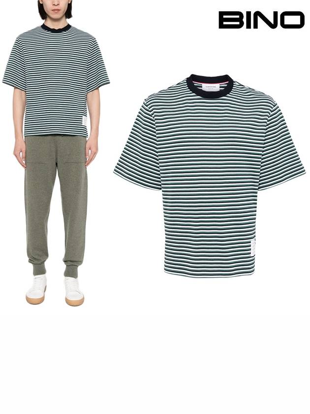 Striped Milano Rib Crewneck Cotton Short Sleeve T-Shirt Green - THOM BROWNE - BALAAN 2