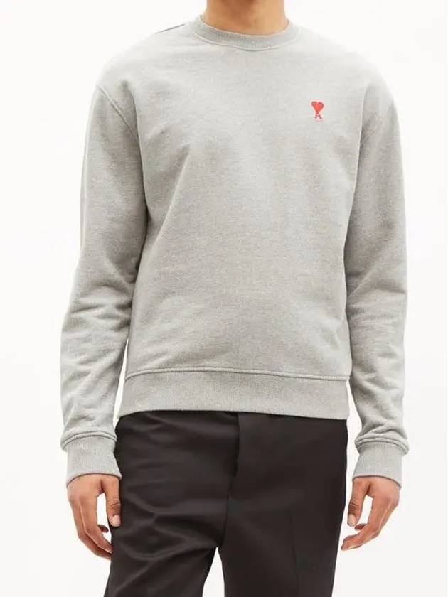 Men's Small Heart Logo Sweatshirt Grey - AMI - BALAAN 3