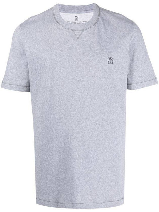 Chest Logo Short Sleeve T-Shirt Grey - BRUNELLO CUCINELLI - BALAAN 1