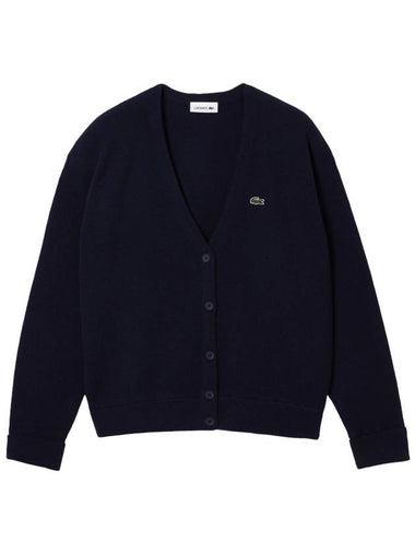 Relaxed fit V neck wool cardigan navy - LACOSTE - BALAAN 1