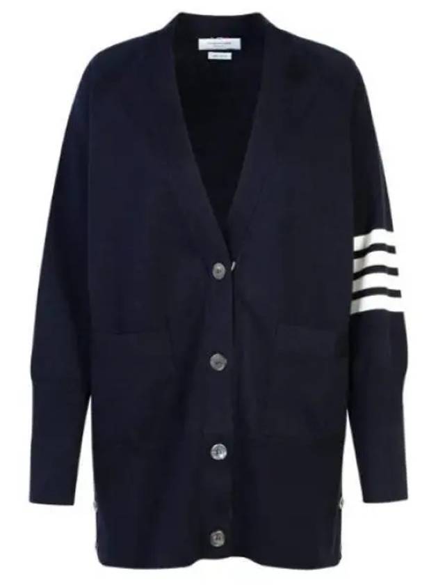 Stitched Cotton 4 Bar Cardigan Navy - THOM BROWNE - BALAAN 2