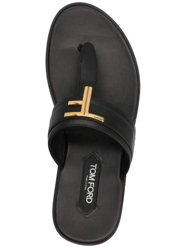 TF Logo Decorated Leather Flip Flops Black - TOM FORD - BALAAN 4