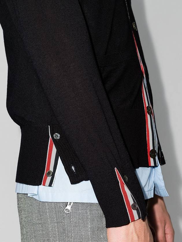 Men's Sustainable Classic Diagonal Wool Cardigan Black - THOM BROWNE - BALAAN 7