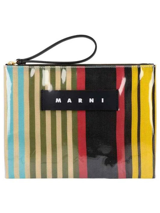 Striped Glossy Grip Clutch Bag - MARNI - BALAAN.