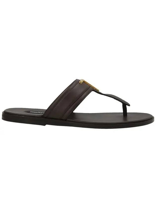 TF logo decorated leather flip flops brown - TOM FORD - BALAAN.