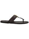 TF Logo Decorated Leather Flip Flops Brown - TOM FORD - BALAAN 1