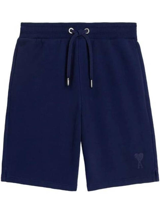 Small Heart Logo Drawstring Shorts Navy - AMI - BALAAN.