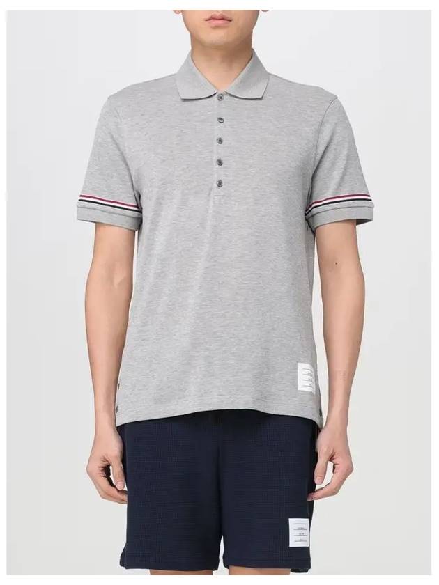 Lightweight Cotton Short Sleeve Polo Shirt Grey - THOM BROWNE - BALAAN 4