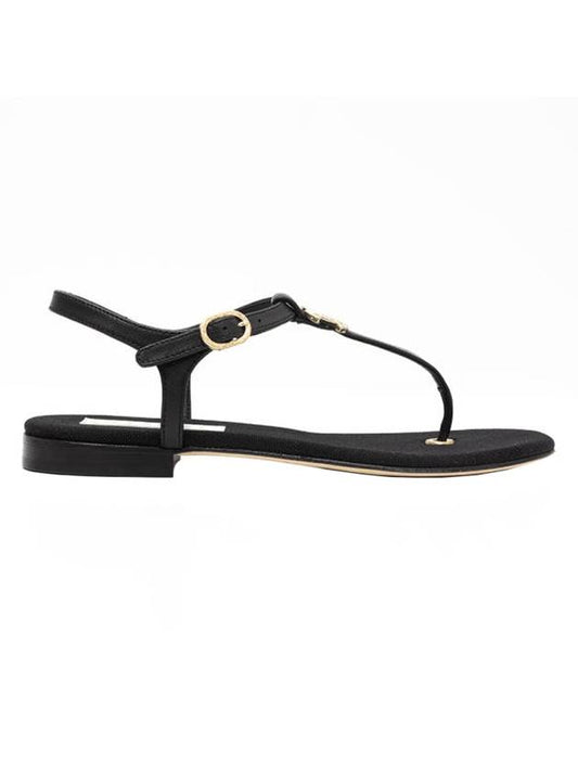 CC Logo T Strap Sandals Lambskin Metal & Black - CHANEL - BALAAN.