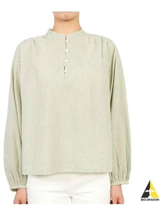 Women Puff Sleeve Cotton Blouse Light Green - VANESSA BRUNO - BALAAN 2