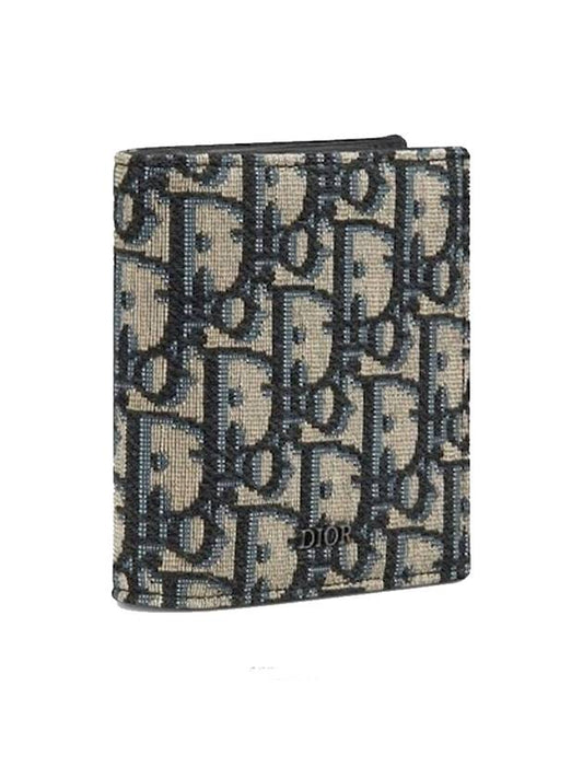 Compact Vertical Oblique Jacquard Card Wallet Black Beige - DIOR - BALAAN 1