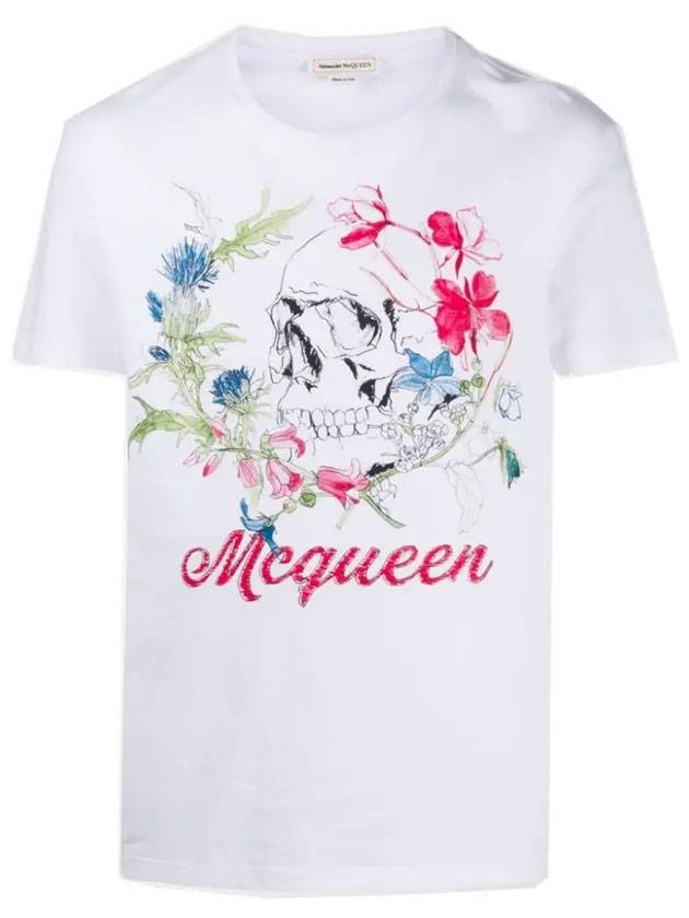 Botanical Skull Print Short Sleeve T-Shirt White - ALEXANDER MCQUEEN - BALAAN 1