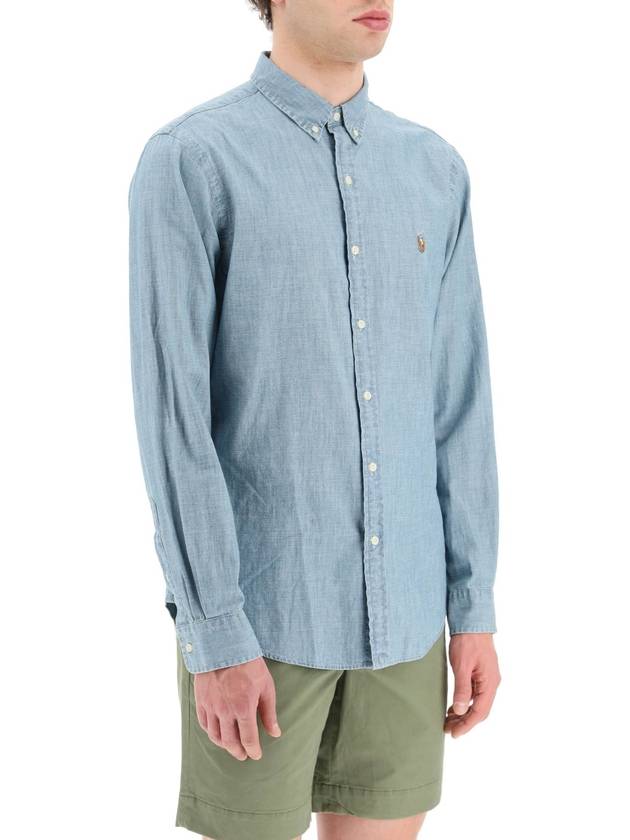 Men's Slim Fit Chambray Denim Long Sleeve Shirt Blue - POLO RALPH LAUREN - BALAAN 3