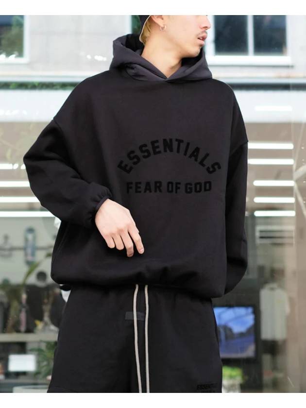 Logo Appliqued Fleece Hoodie Black - FEAR OF GOD ESSENTIALS - BALAAN 7