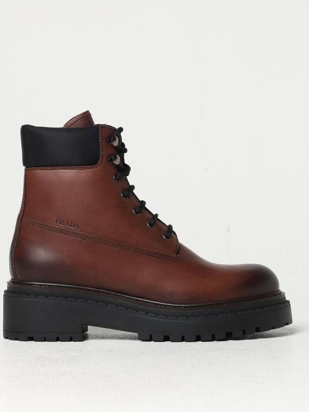 Logo Debossed Leather Walker Boots Ebony - PRADA - BALAAN 2