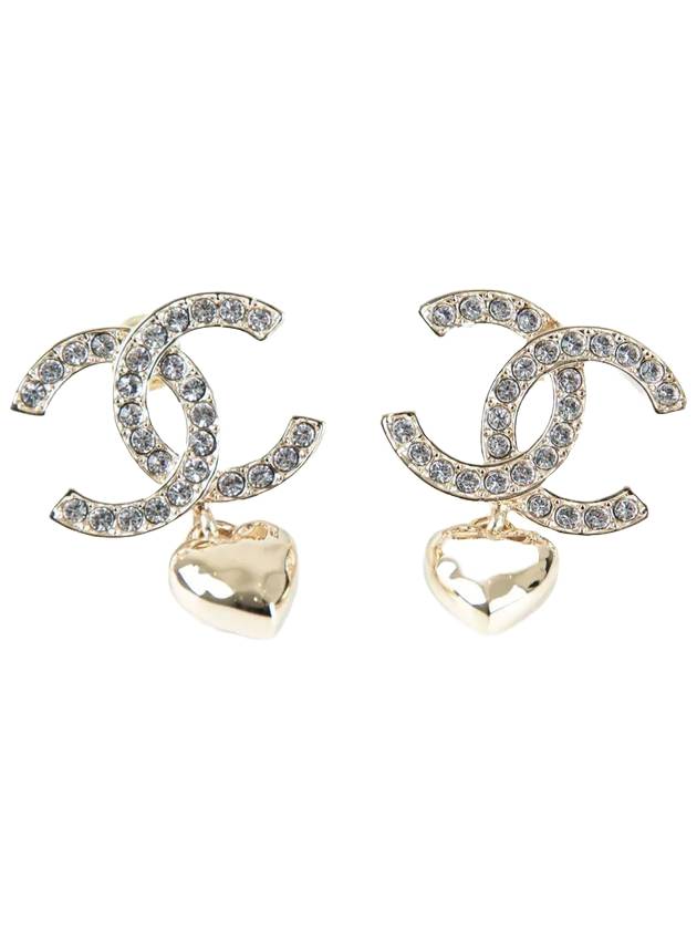 CC Logo Heart Drop Cubic Earrings Gold - CHANEL - BALAAN 1