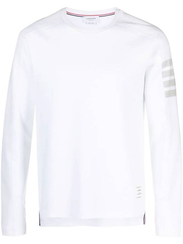 4-Bar Striped Cotton Long Sleeve T-Shirt White - THOM BROWNE - BALAAN 2