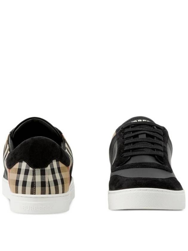 Checked Leather Suede Low Top Sneakers Black - BURBERRY - BALAAN 5