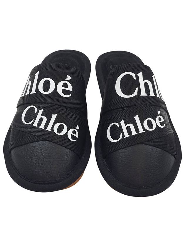 Woody Logo Strap Canvas Slippers Black - CHLOE - BALAAN 4