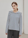 Eri Reefwomen's Marine Stripe Sailor Collar Long Sleeve T-Shirt Blue - ARIFF - BALAAN 4