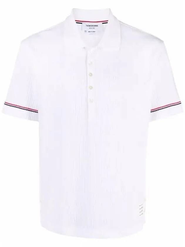 Thermal Rip Stripe Short Sleeve Polo Shirt White - THOM BROWNE - BALAAN 2