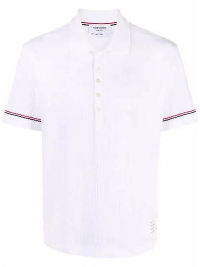 Thermal Rip Stripe Short Sleeve Polo Shirt White - THOM BROWNE - BALAAN 2