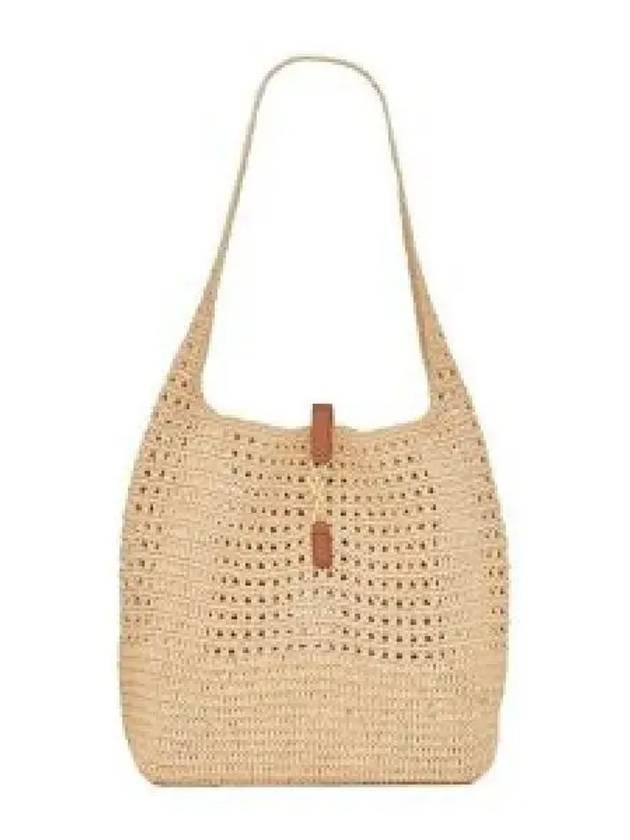 Raffia Crochet Hobo Shoulder Bag Natural - SAINT LAURENT - BALAAN 2